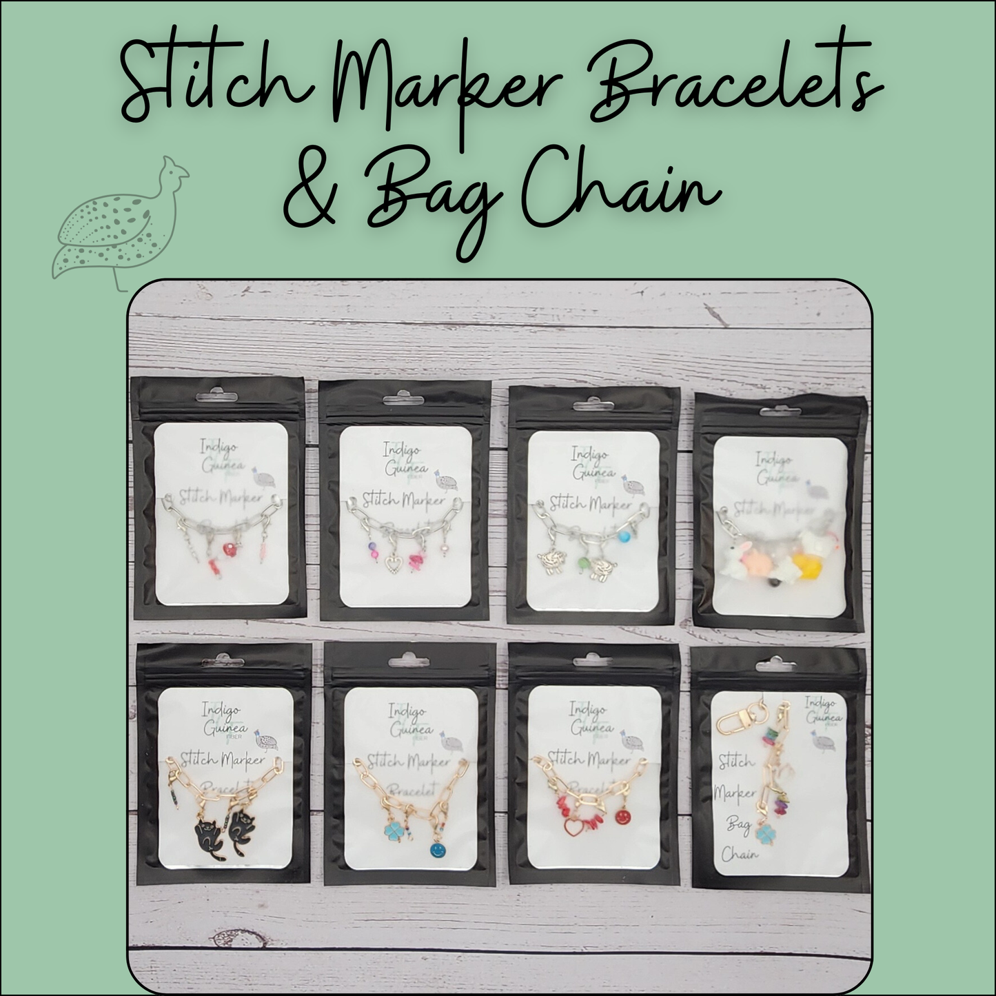 Stitch Marker Bracelets and Bag chain- Gold and Silver