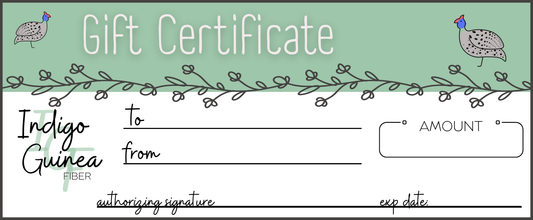 Gift Certificates for Indigo Guinea Fiber